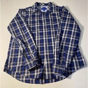 EGARA Mens Button Front Shirt Size XL SLIM FIT Blue Gray Check Plaid